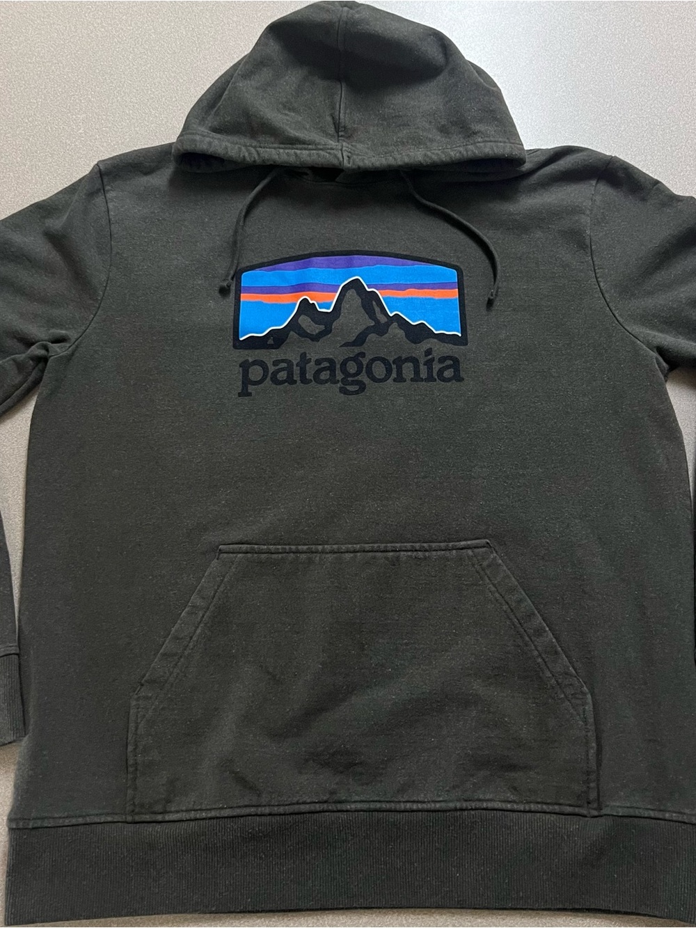 Patagonia Fitz Roy Horizons Uprisal Hoody Men’s Large Gray Brown Graphic Hoodie